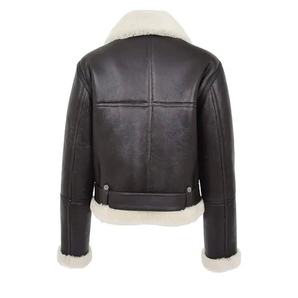 Women’s Black B3 Belted Shearling Aviator Jacket - Image 5