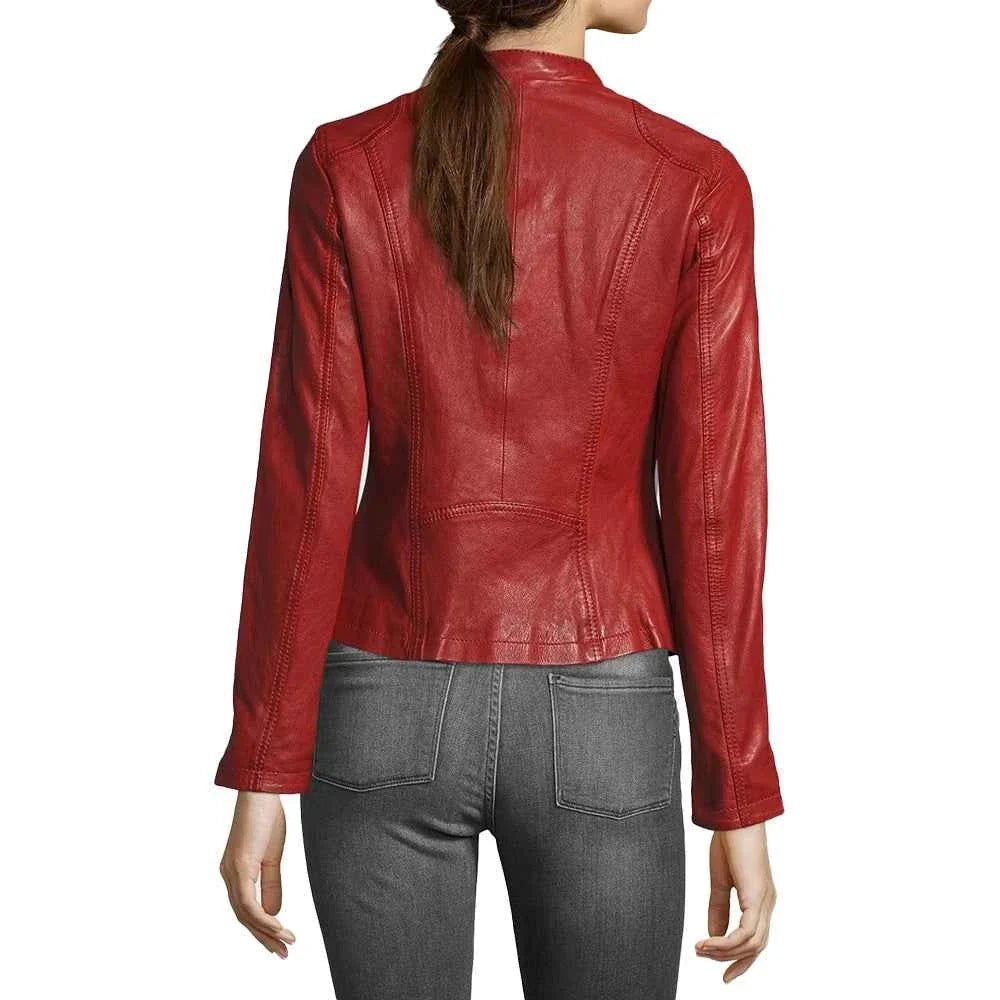 Allen Red Leather Biker Jacket Womens - Image 5