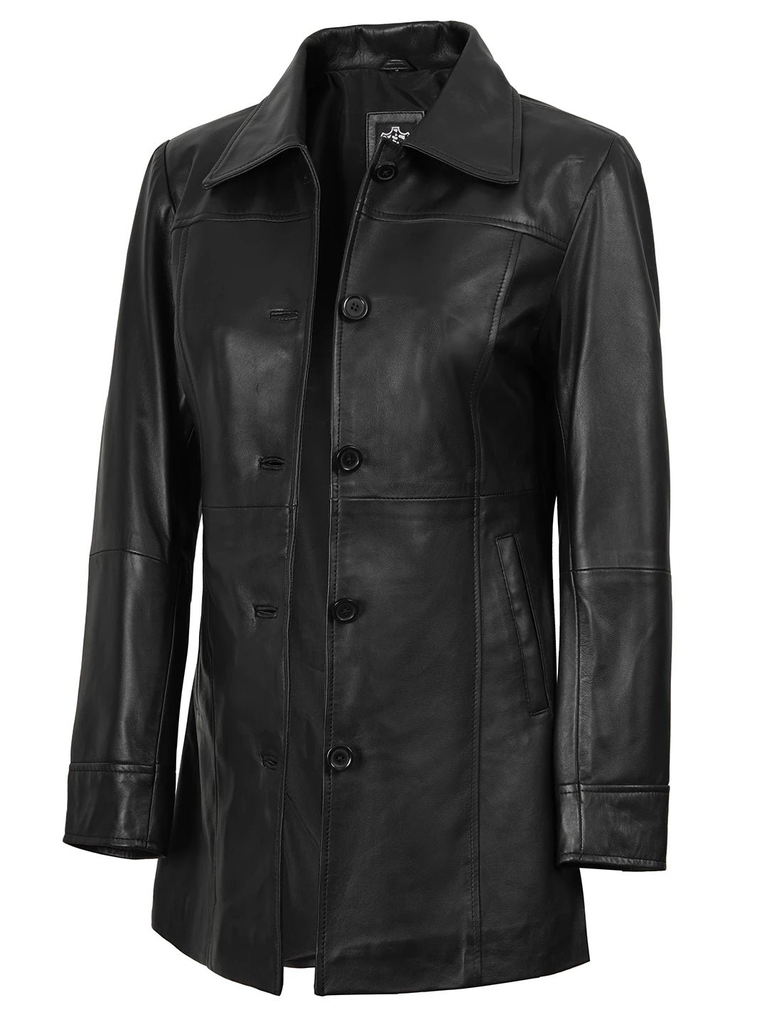 Kandis Womens Black 3/4 Length Leather Car Coat