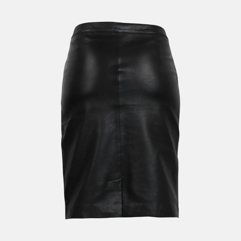 Womens Black Leather Midi Pencil Skirt - Image 5