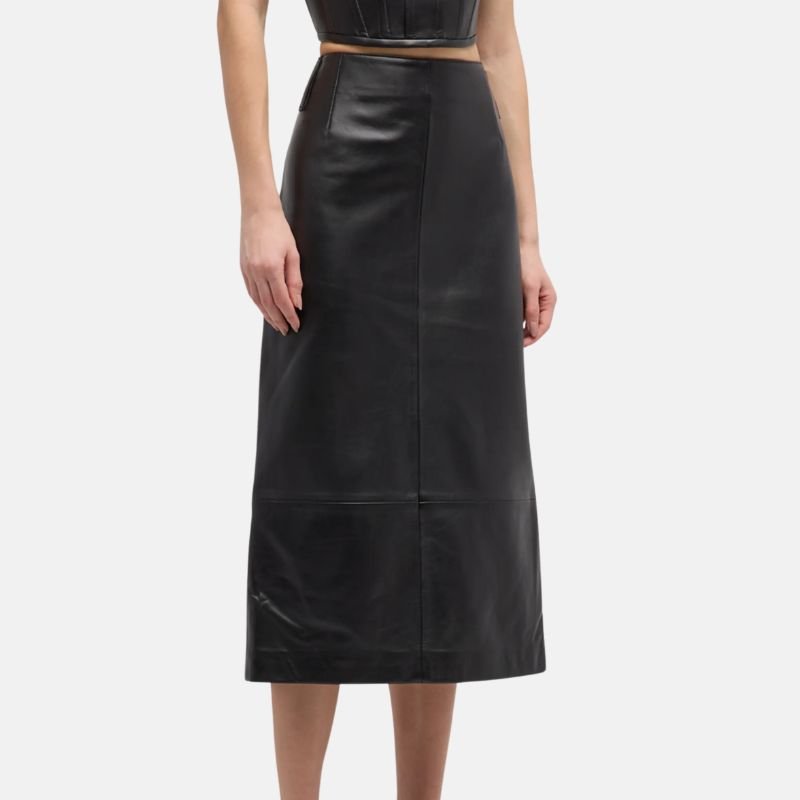 Women’s Black Leather High Waist Midi Skirt