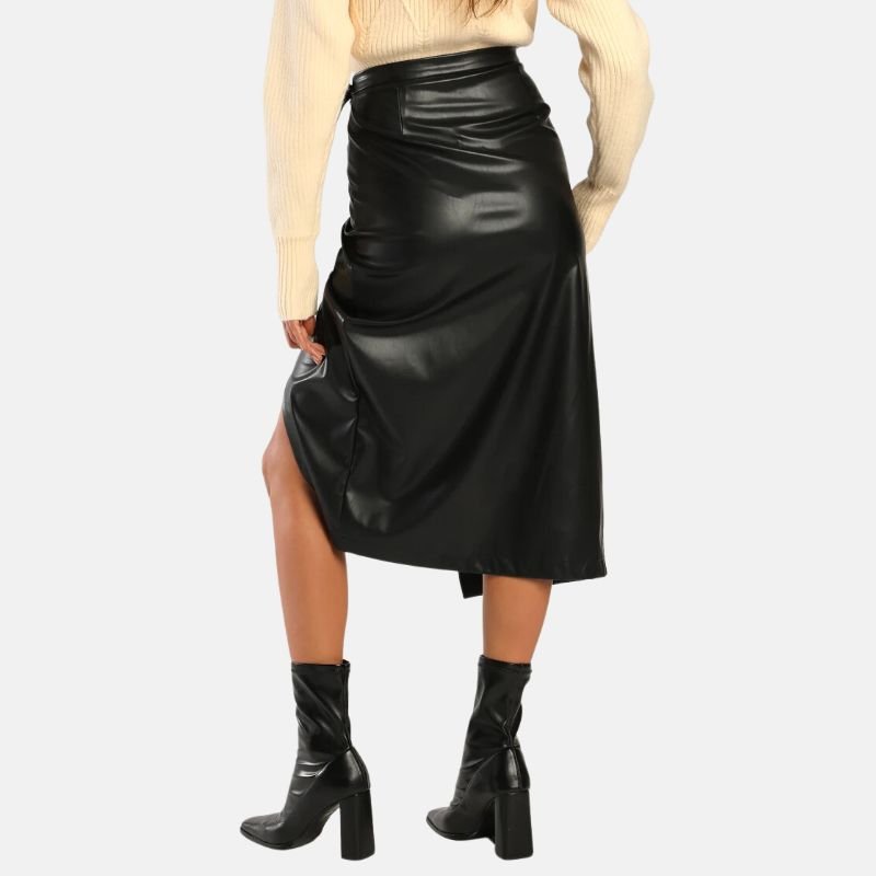 Women’s Simple Black Midi Leather Skirt - Image 5