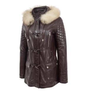womens-brown-leather-duffle-coat