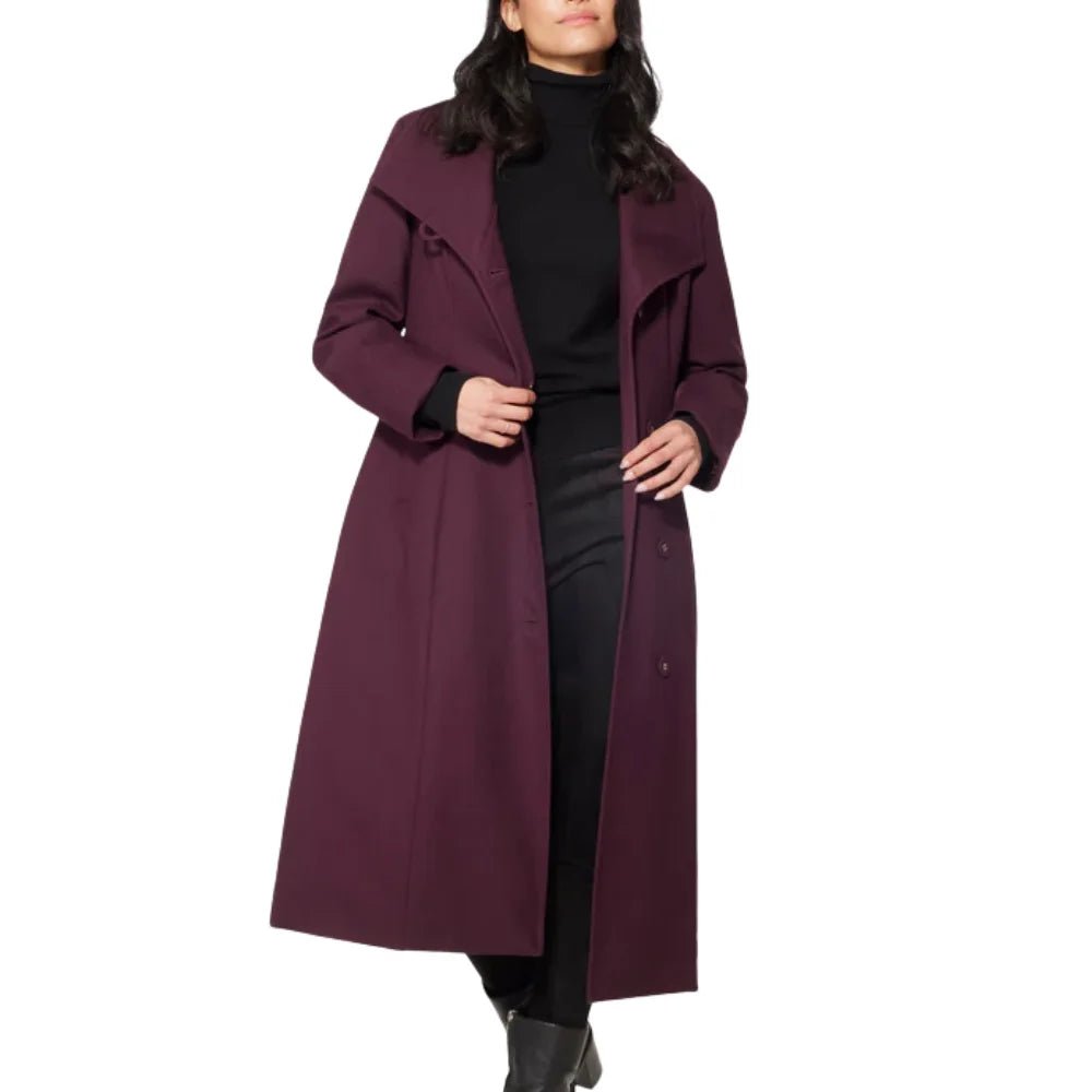 Women’s Burgundy Long Belted Wool Blend Coat - Image 2