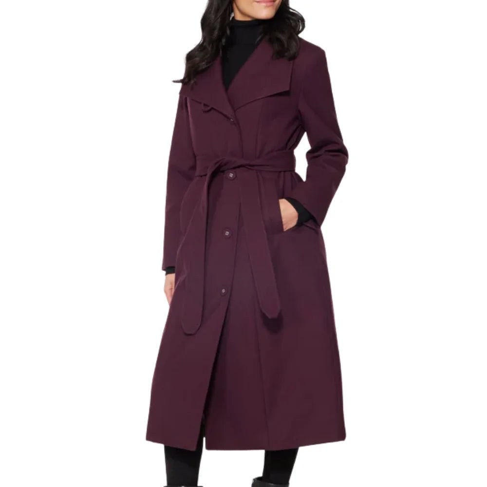 Women’s Burgundy Long Belted Wool Blend Coat - Image 5