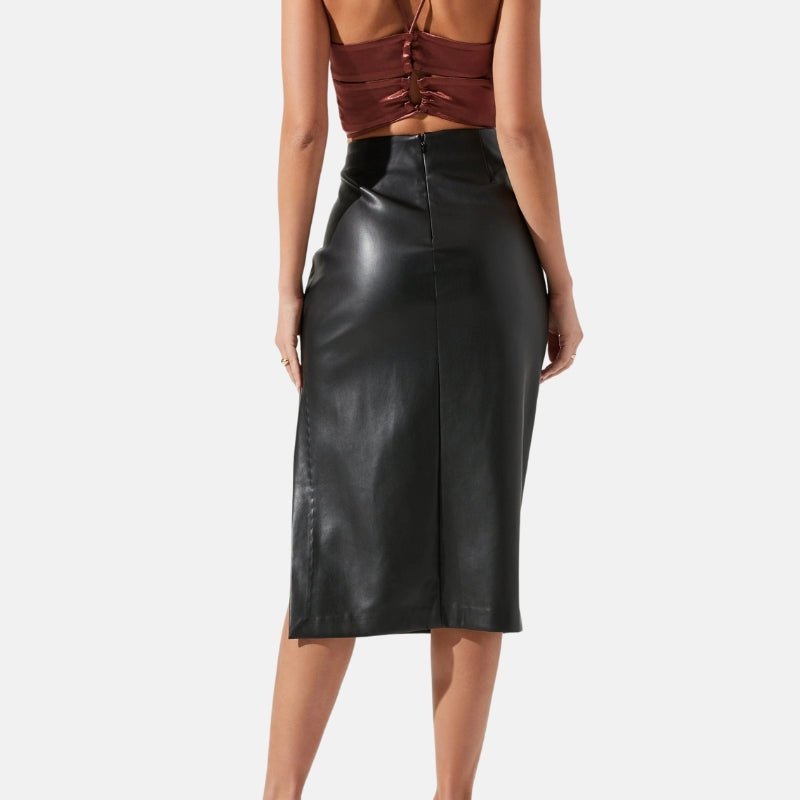Women's Classic Black Leather Pencil Midi Skirt - Image 5