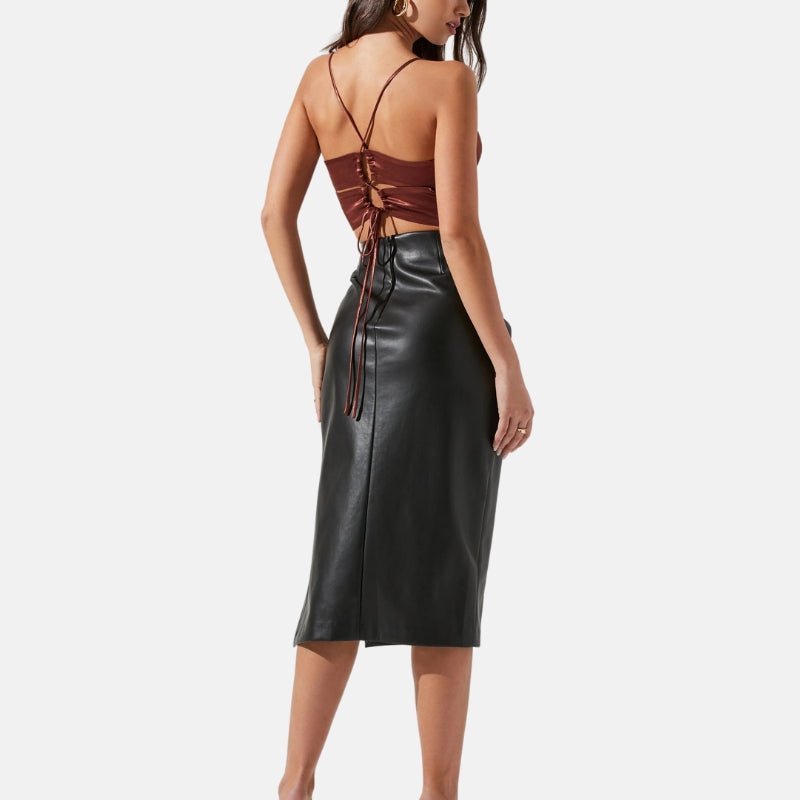 Women's Classic Black Leather Pencil Midi Skirt - Image 4