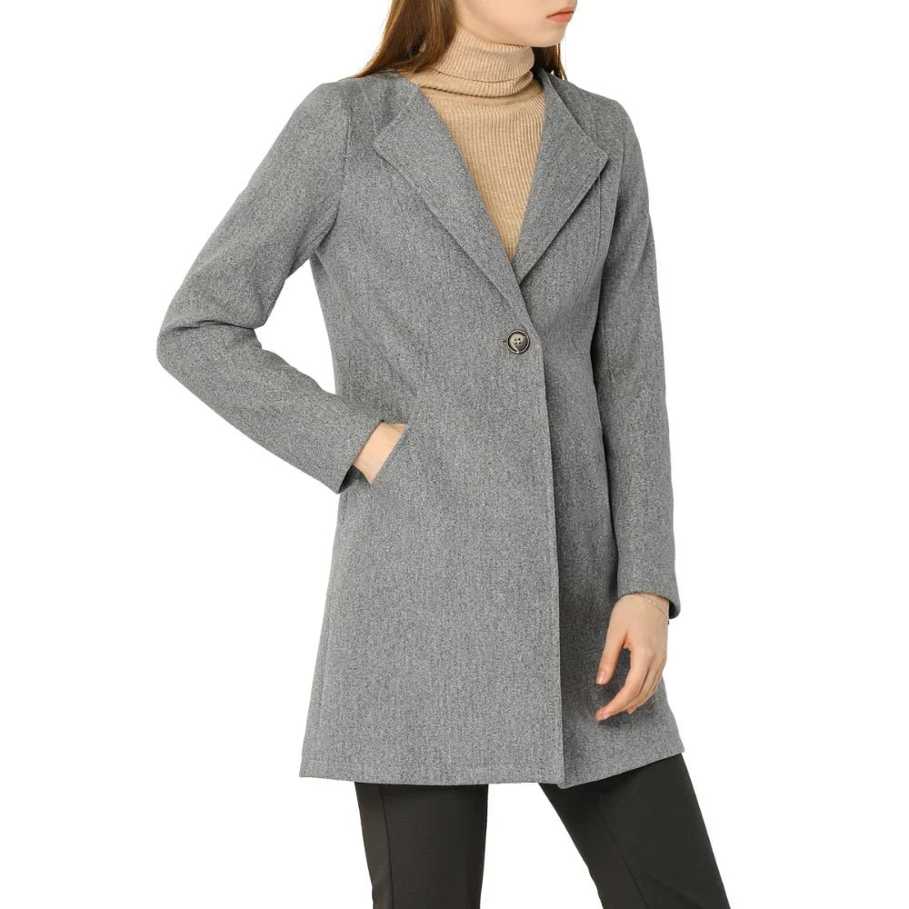 Womens Long Single Breasted Grey Wool Coat - Image 4