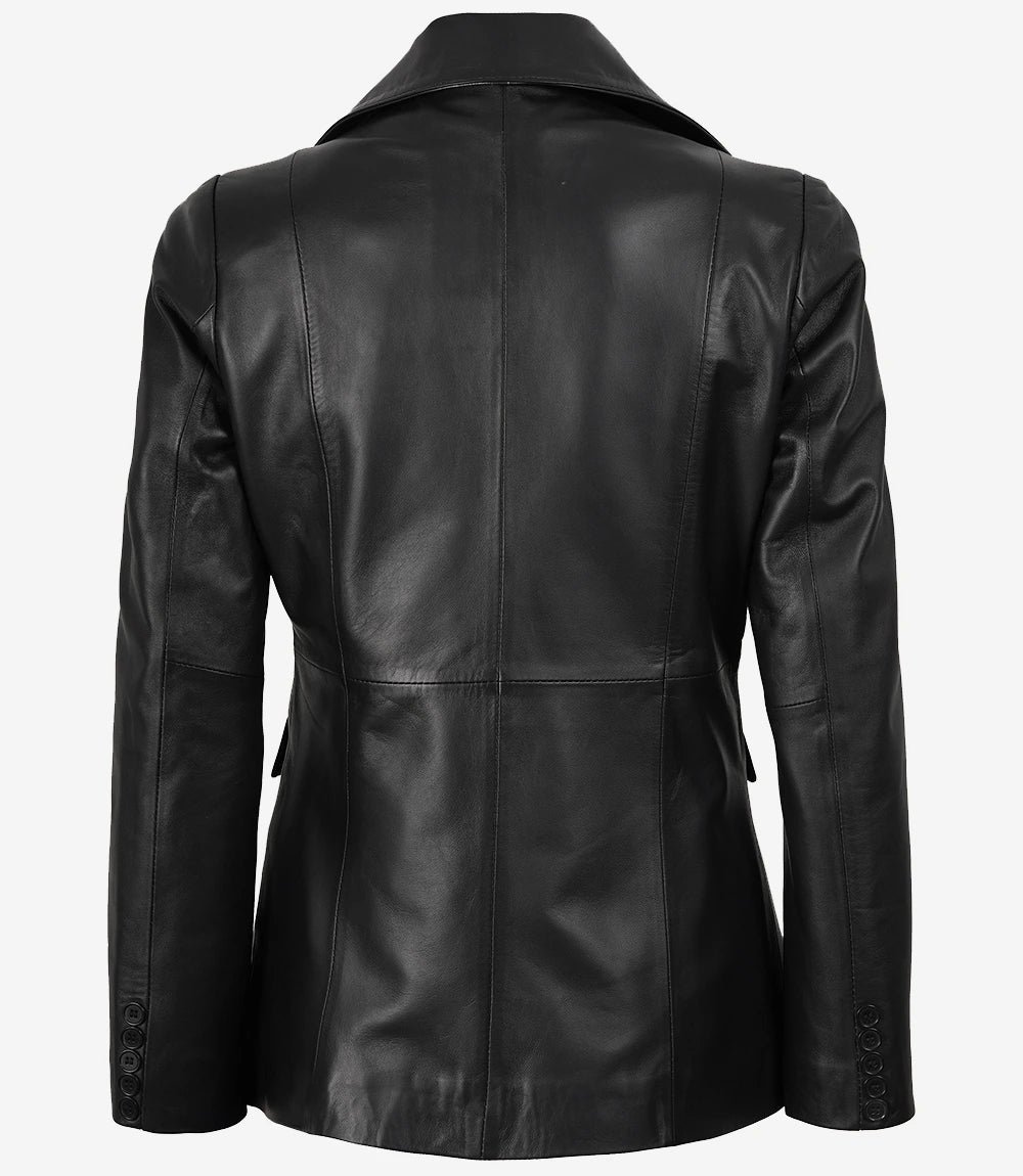 Women's Black Lambskin Single-Button Notch Lapel Blazer - Image 2