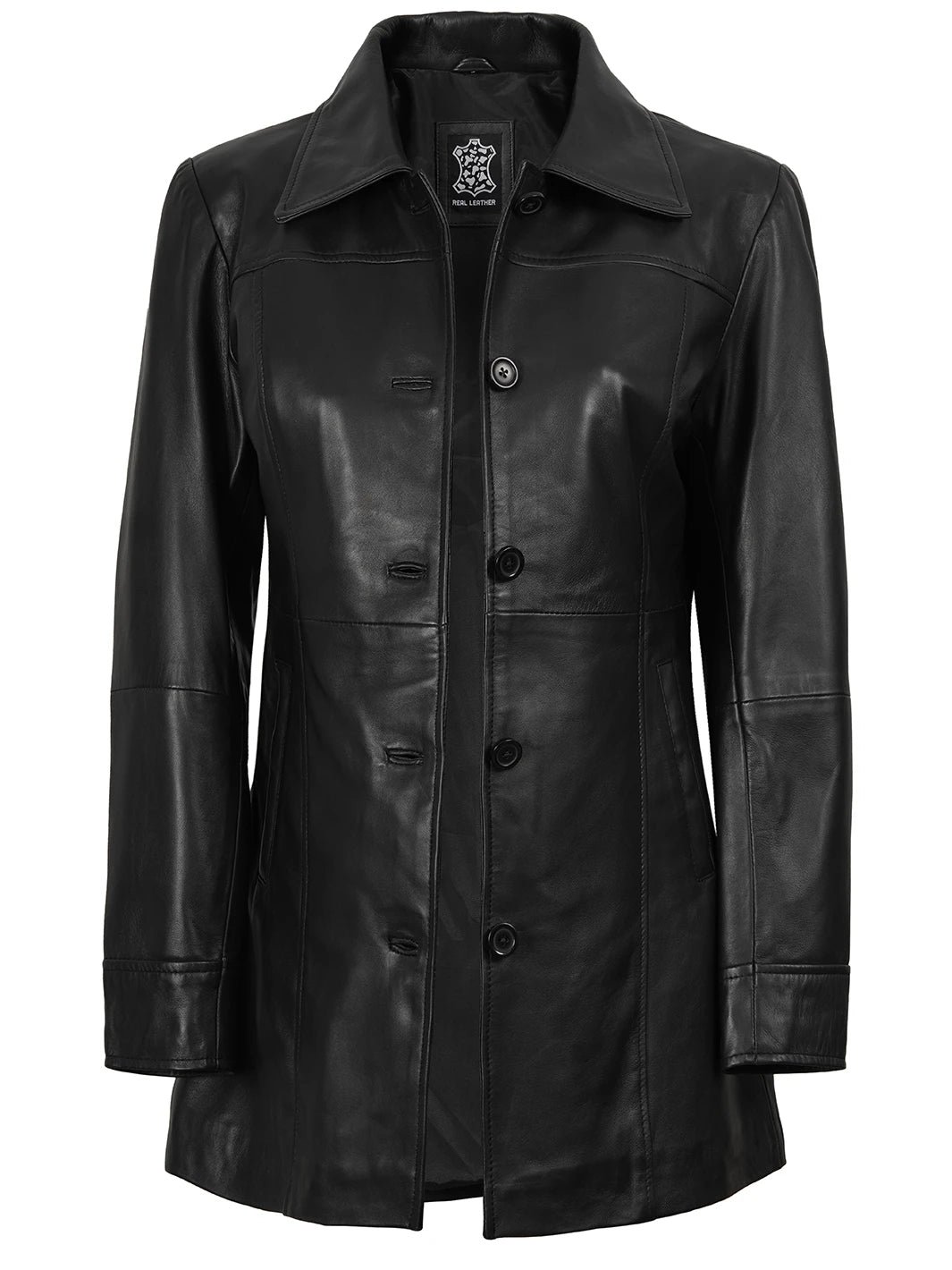 Kandis Womens Black 3/4 Length Leather Car Coat - Image 4