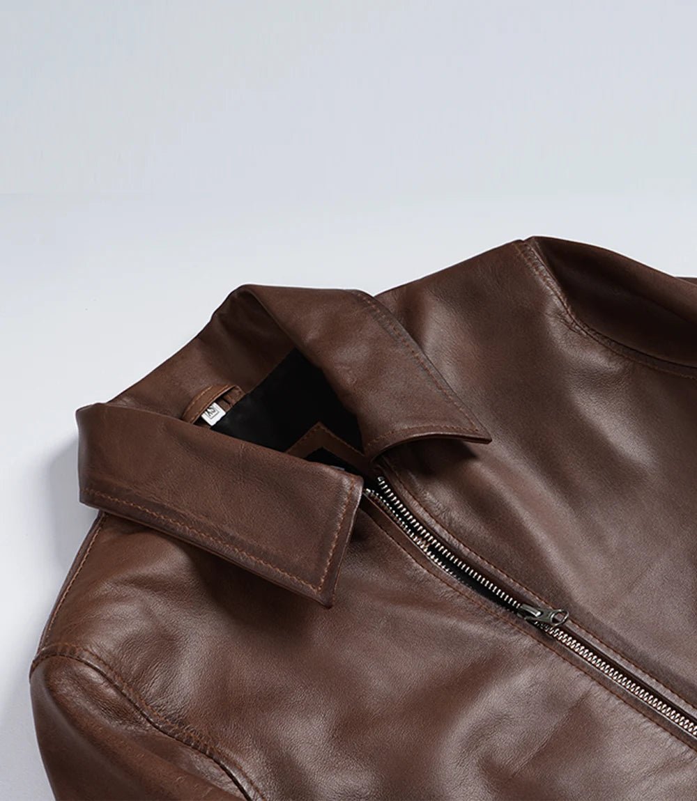 Women's Cognac Wax Harrington Leather Jacket - Image 6