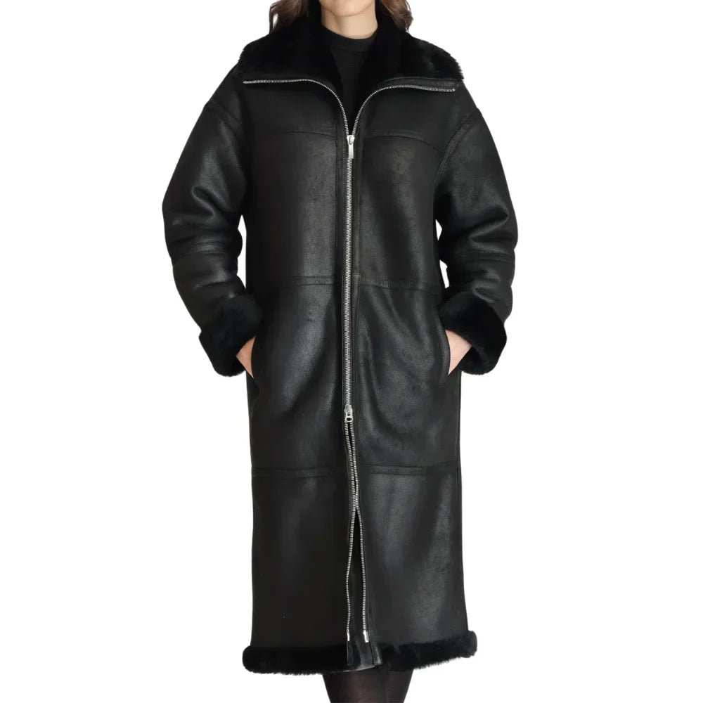 Women’s Full-Length Black Shearling Leather Coat – Ultimate Winter Warmth - Image 5