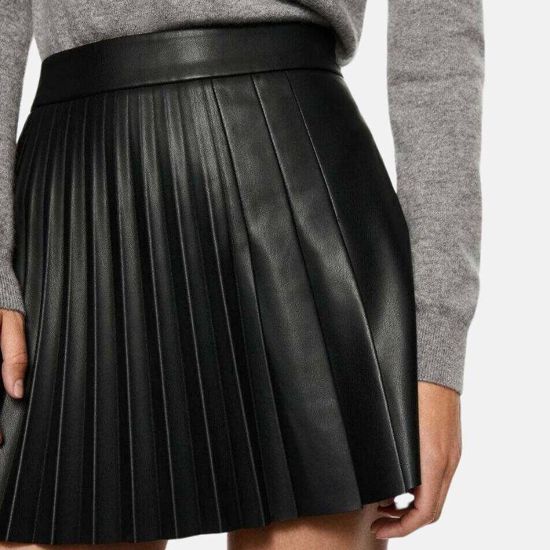 Women's Leather Mini Black Pleated Skirt - Image 3