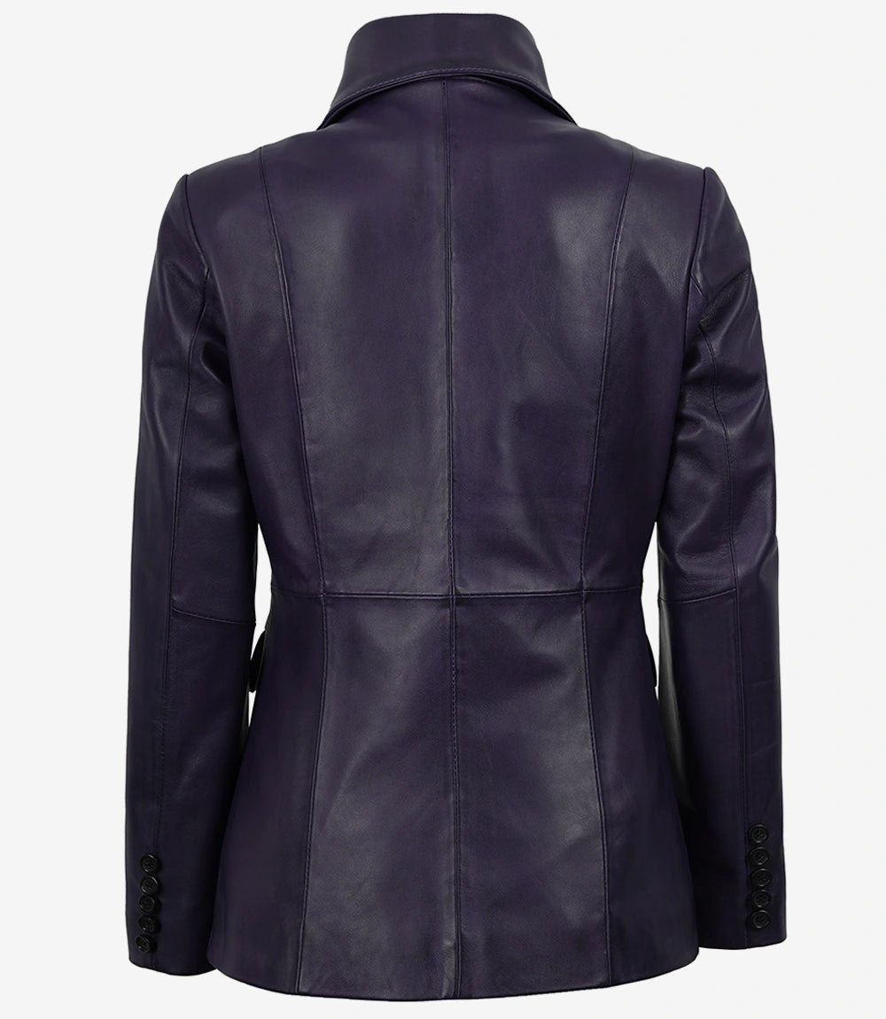 Women's Single Button Purple Real Leather Blazer - Image 2