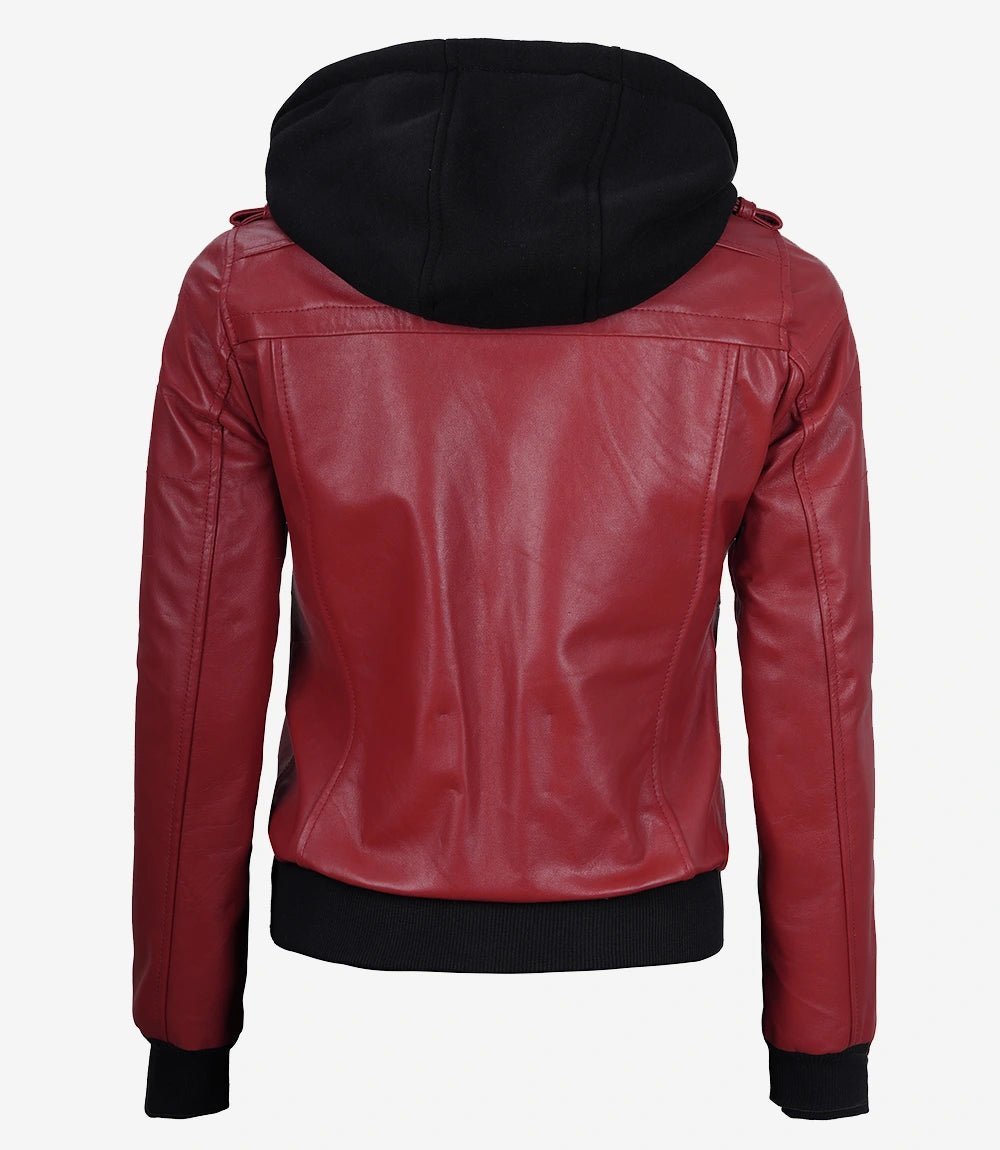Women's Red Lambskin Jacket with Removable Hood - Image 4