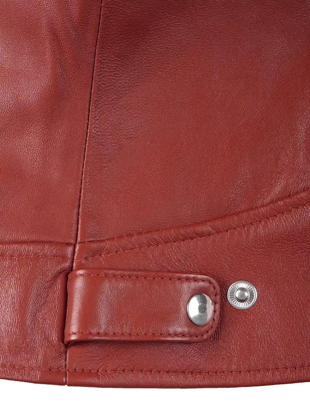 Women’s Red Lambskin Leather Cafe Racer Jacket - Image 7