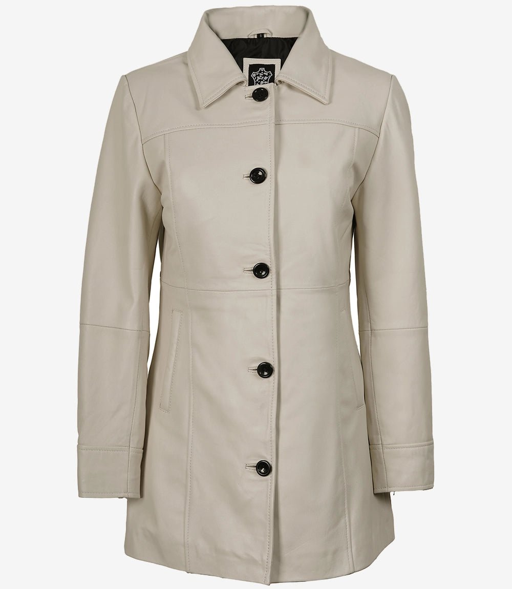 Women's Off-White Lambskin 3/4 Length Car Coat - Image 4