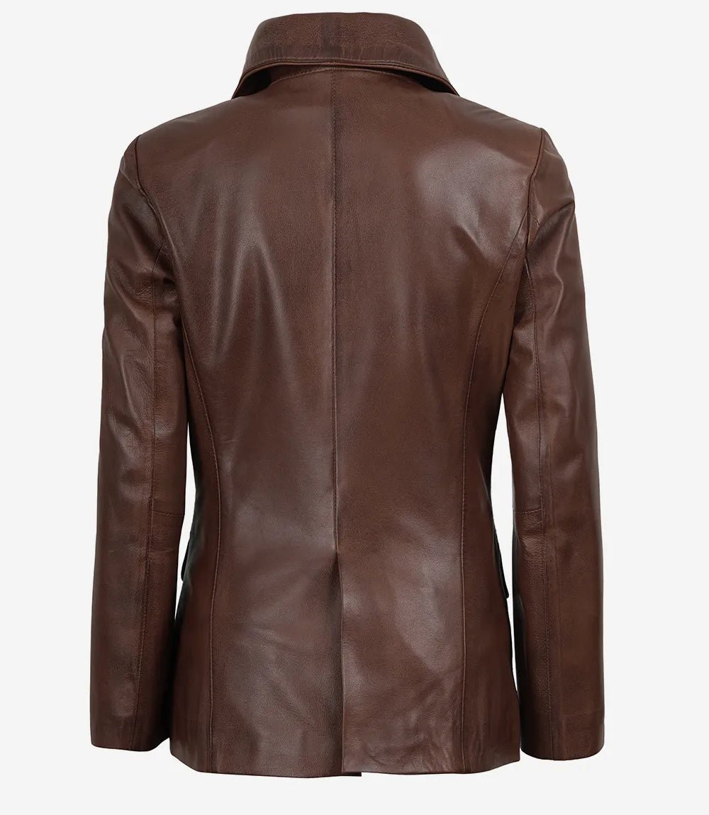 Women's Cognac Wax Lambskin Two-Button Blazer - Image 2