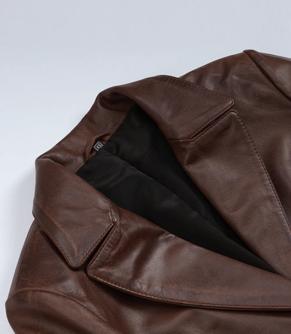 Women's Cognac Wax Lambskin Two-Button Blazer - Image 6