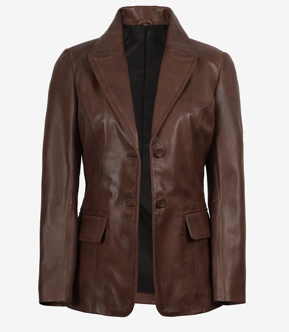 Women's Cognac Wax Lambskin Two-Button Blazer - Image 3