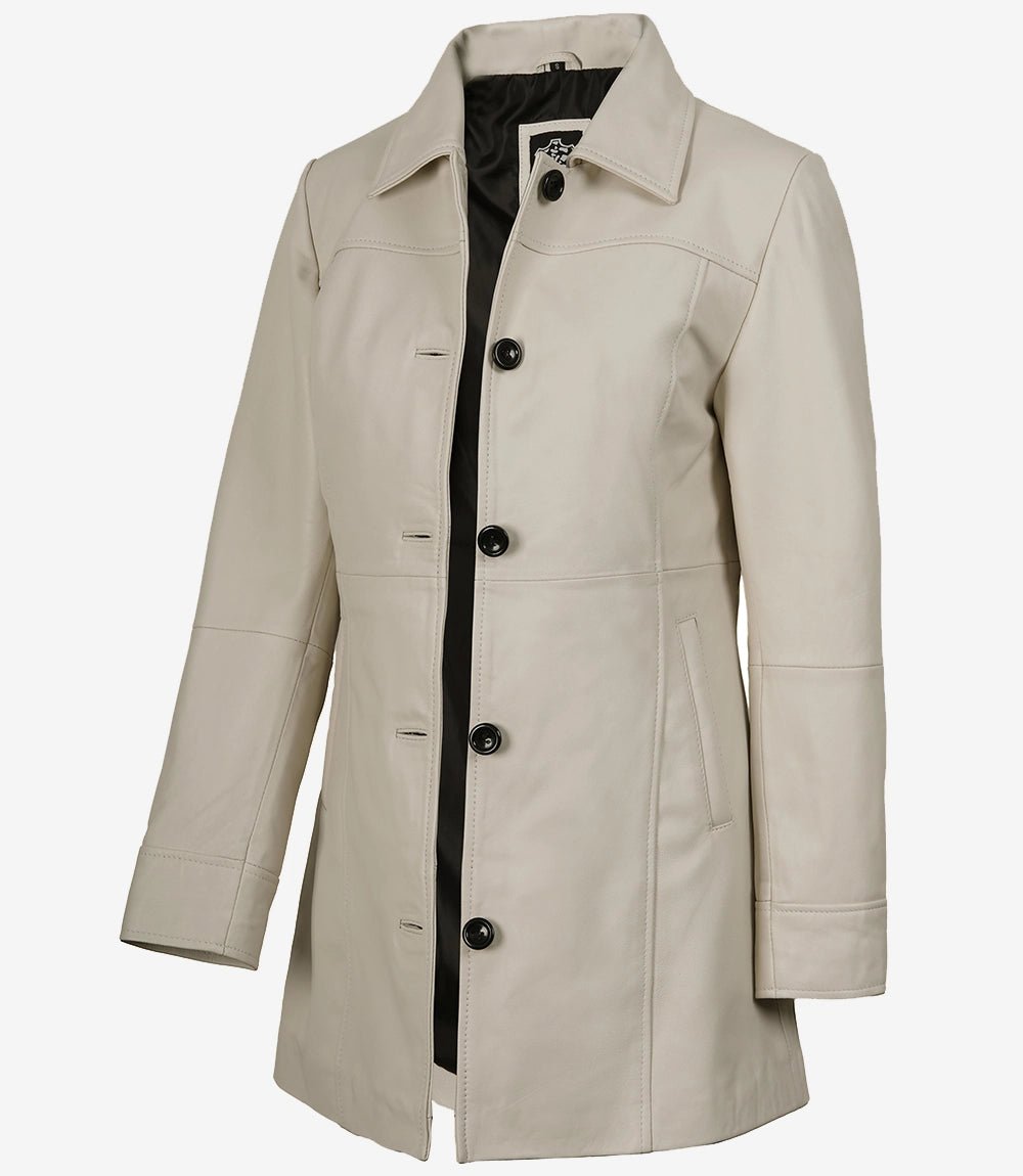 Women's Off-White Lambskin 3/4 Length Car Coat