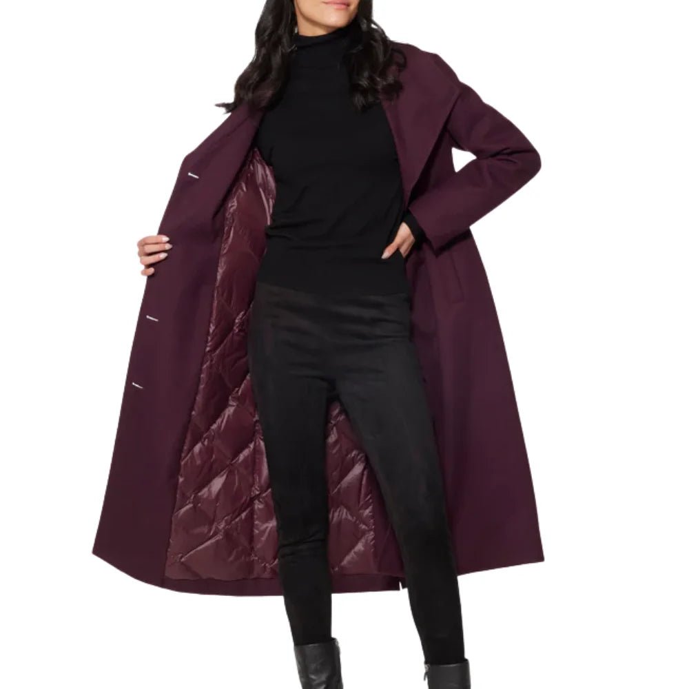 Women’s Burgundy Long Belted Wool Blend Coat - Image 4