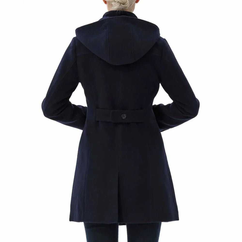 Women’s Wool Blend Navy Blue Hooded Duffle Coat - Image 6