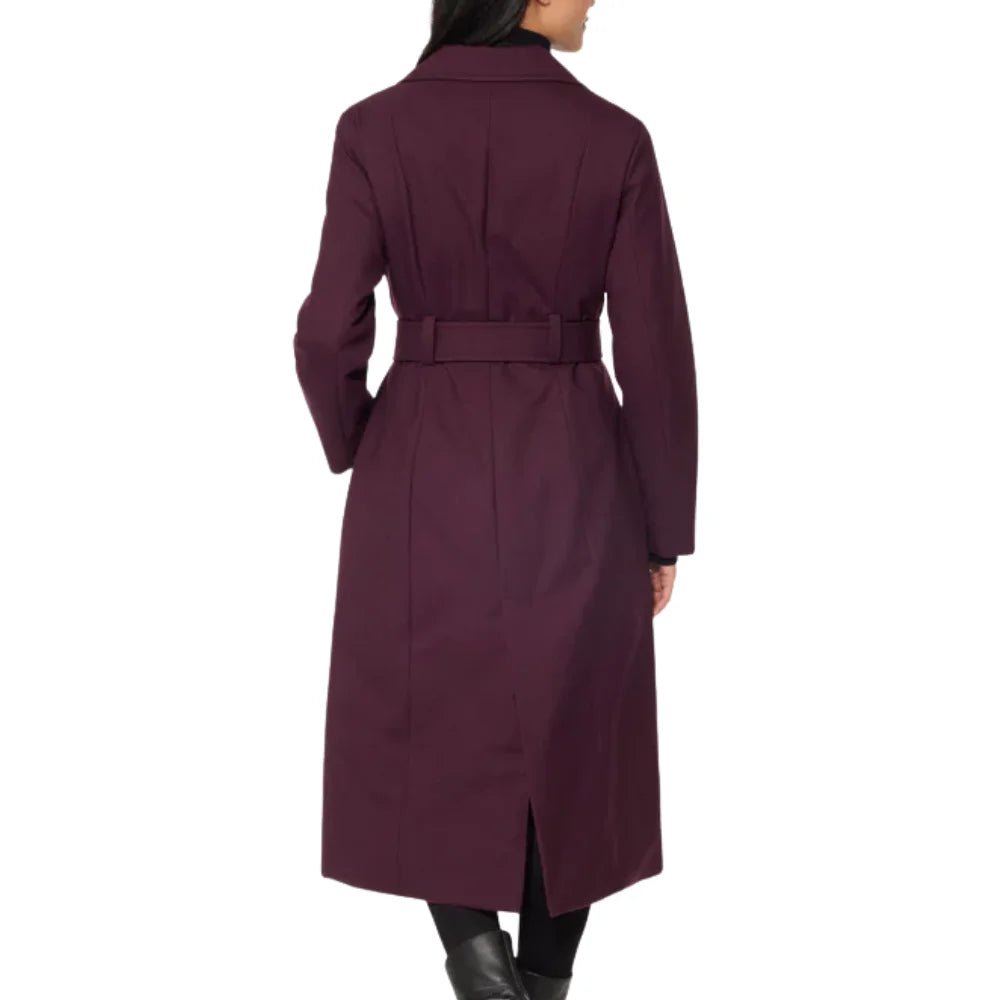 Women’s Burgundy Long Belted Wool Blend Coat - Image 6