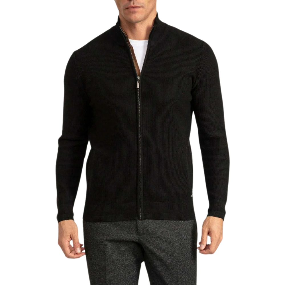 Men's Black Full Zip Through Cardigan Knit Jacket - Image 3